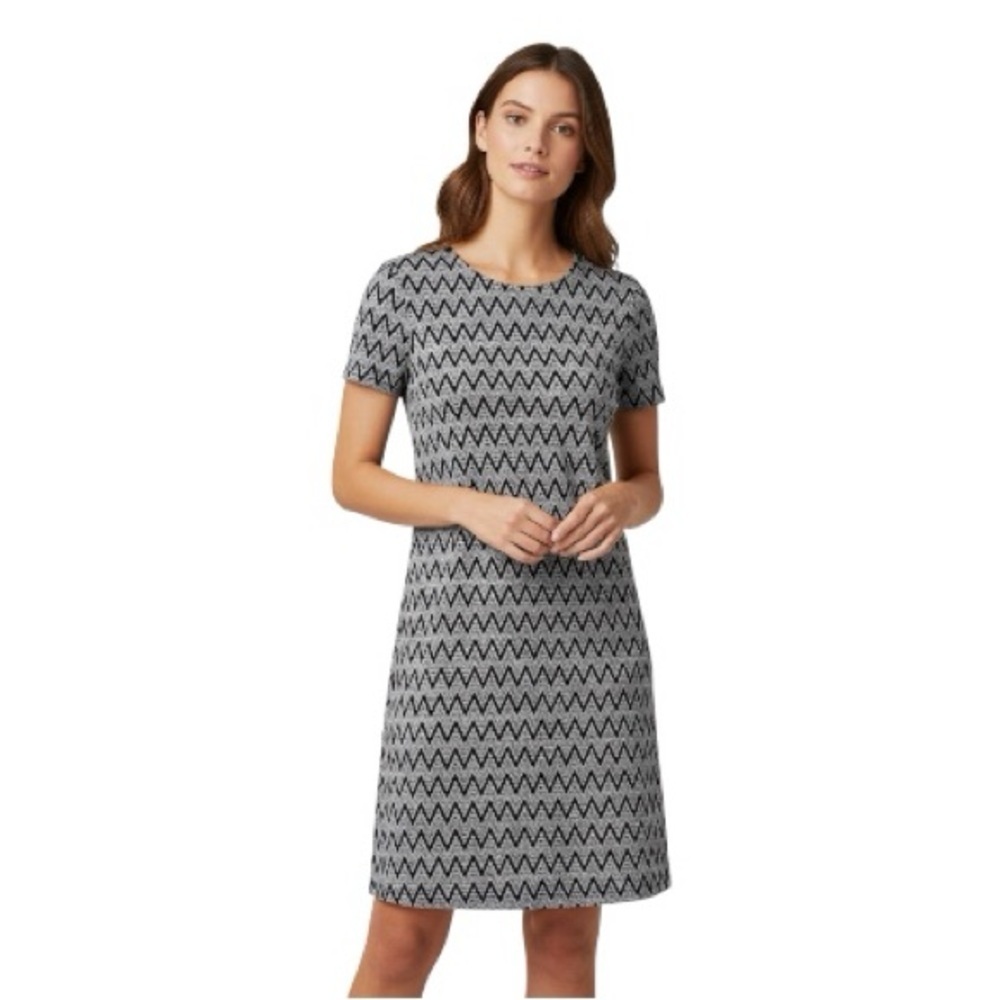 New York & Company Black White Chevron Knit Shift Dress S Cap Sleeve